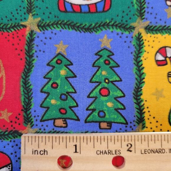 Cotton Fabric Christmas Squares Snowman Tree Candy Cane Joy 18 x 44” Holiday - Picture 2 of 14